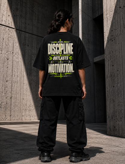 DYNVOR Discipline Outlasts Motivation men's back artwork view