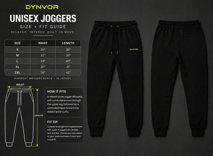 DYNVOR Evolve Technical Joggers size and fit guide