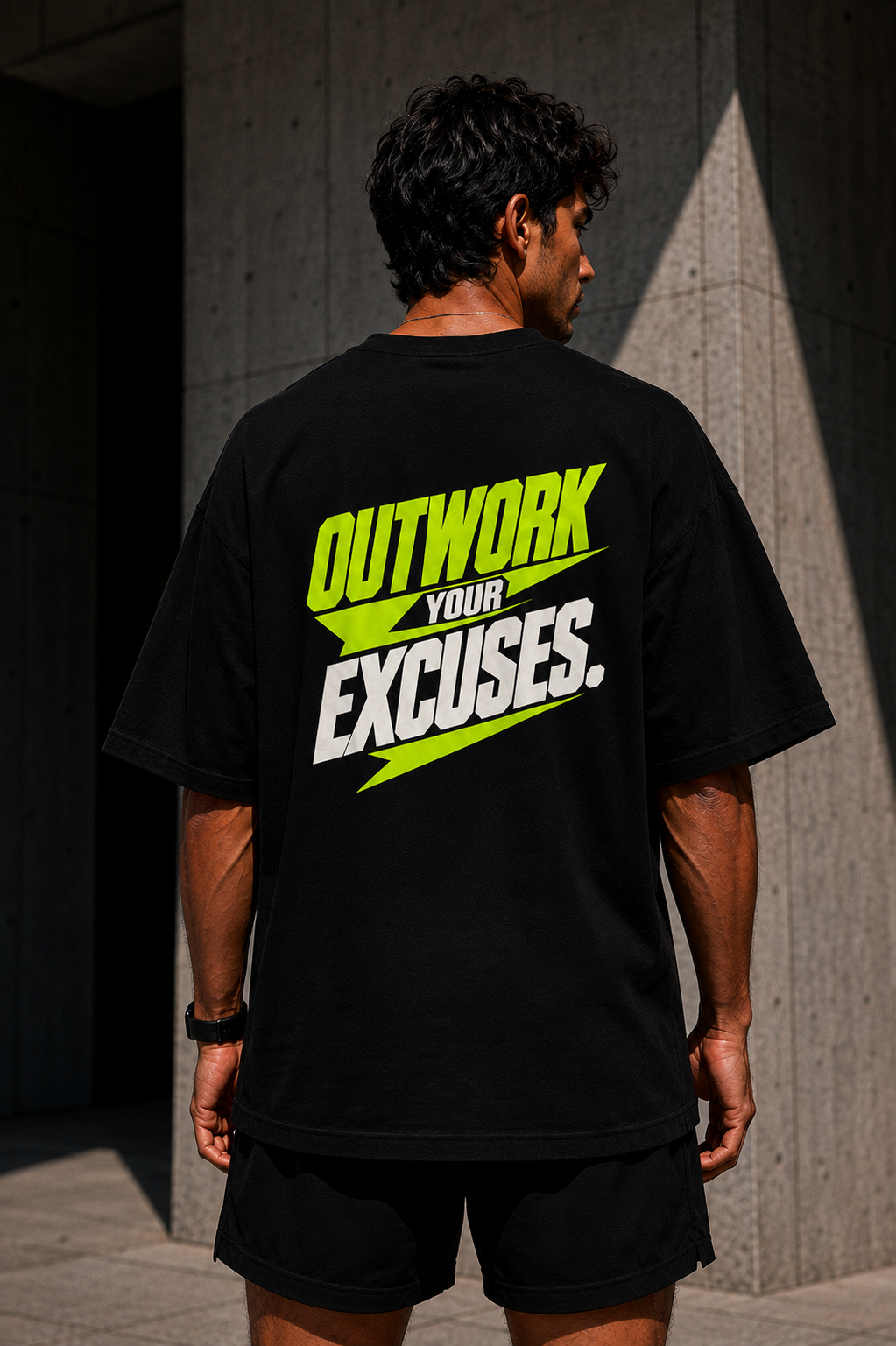 DYNVOR Outwork Your Excuses men's back artwork view