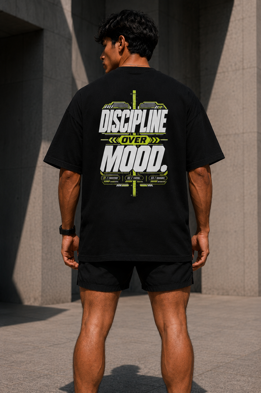 DYNVOR Discipline Over Mood men's back artwork view