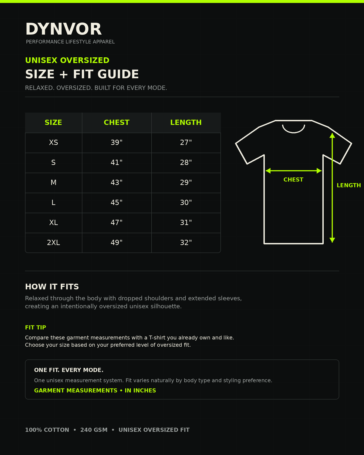 DYNVOR Every Action. Every Day. IT Adds Up size and fit guide